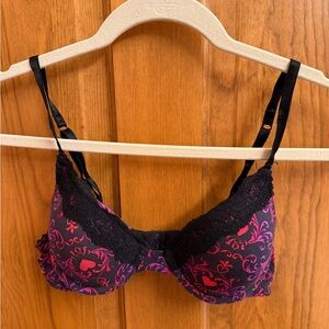 Candie's Push-up Navy & Pink Patterned with Black Lace Bra